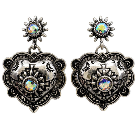 Silver Western Heart Navajo Earrings