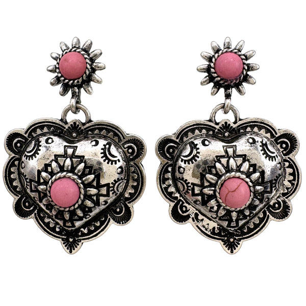 Silver Western Heart Navajo Earrings