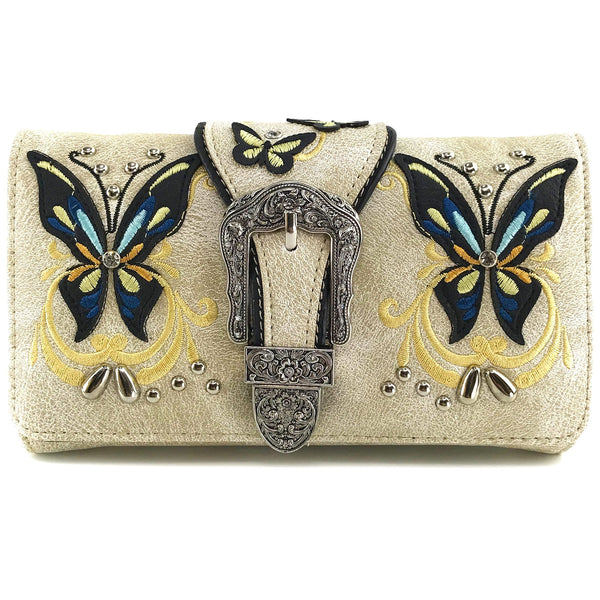 Butterfly Embroidered Buckle Crossbody Wallet