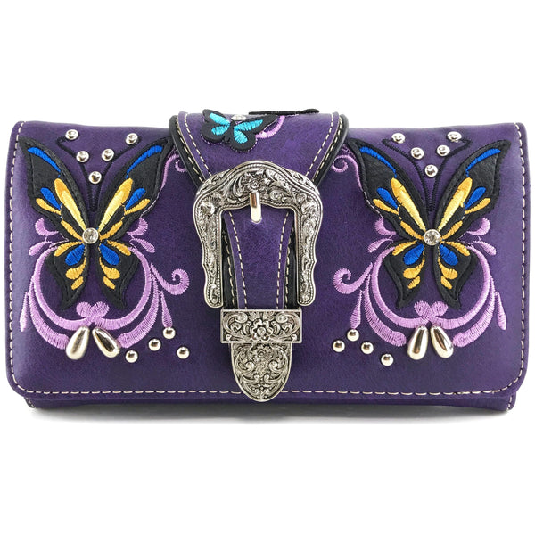 Butterfly Embroidered Buckle Crossbody Wallet