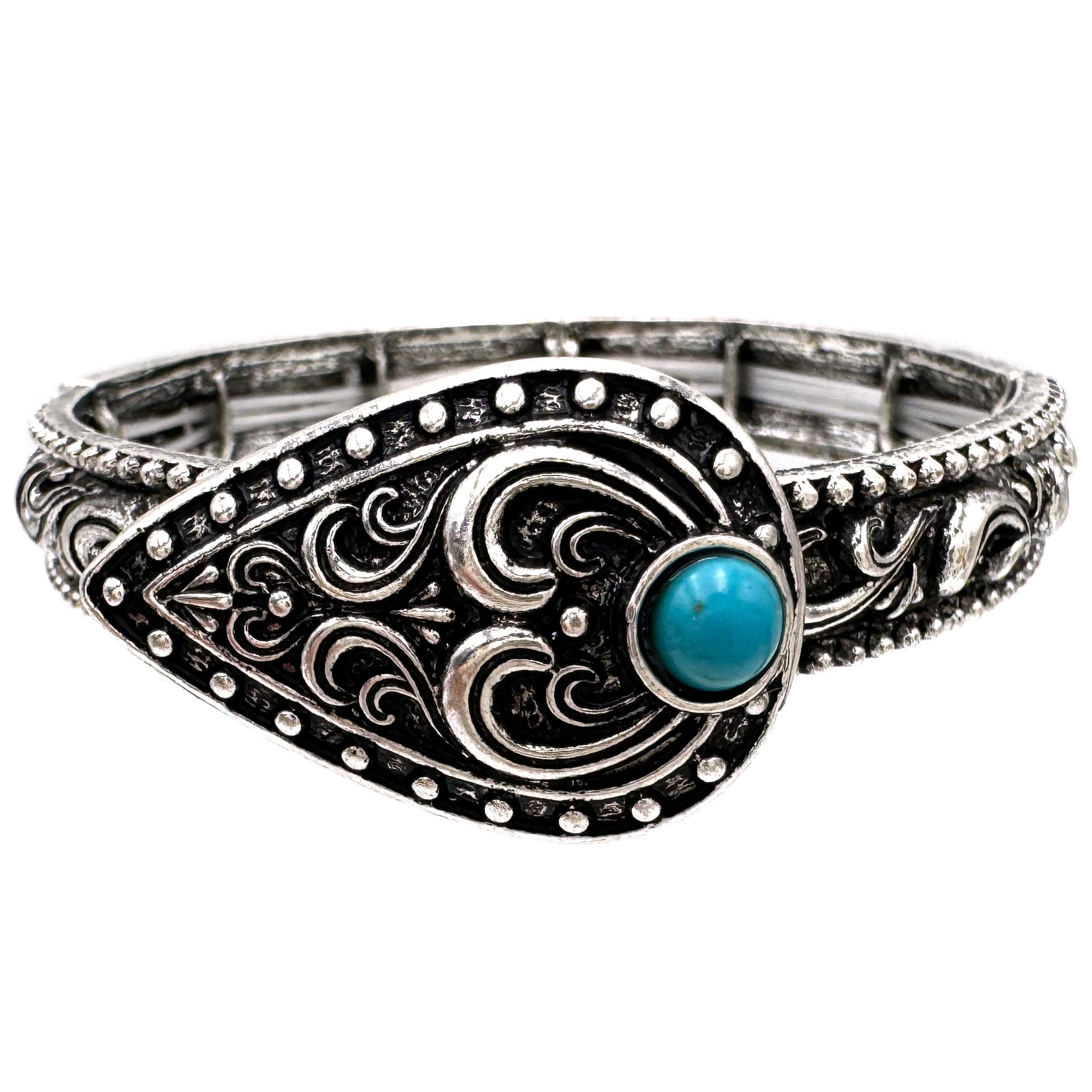 Filigree Tear Silver Metal Stretch Bracelet