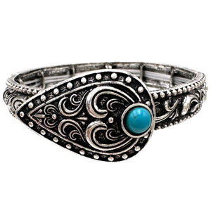 Filigree Tear Silver Metal Stretch Bracelet