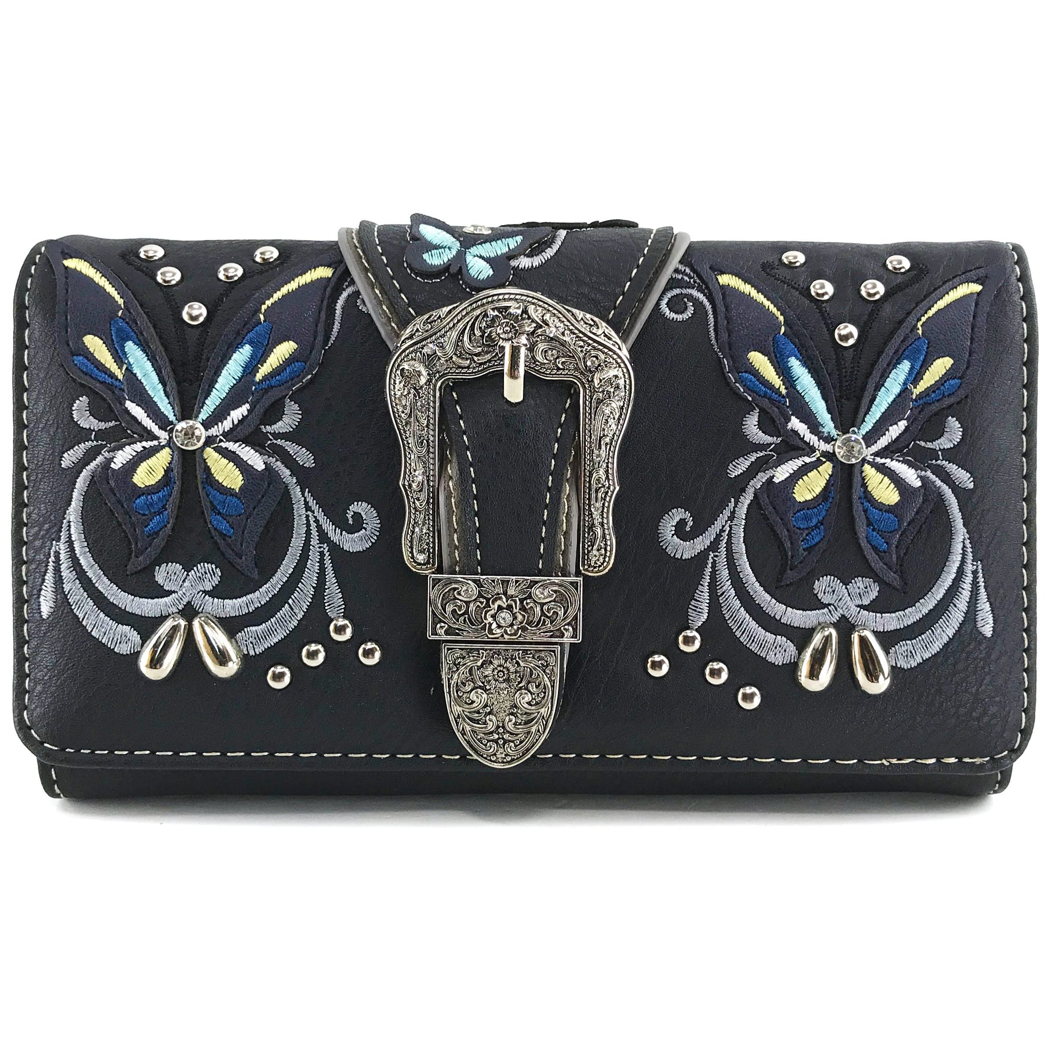 Butterfly Embroidered Buckle Crossbody Wallet