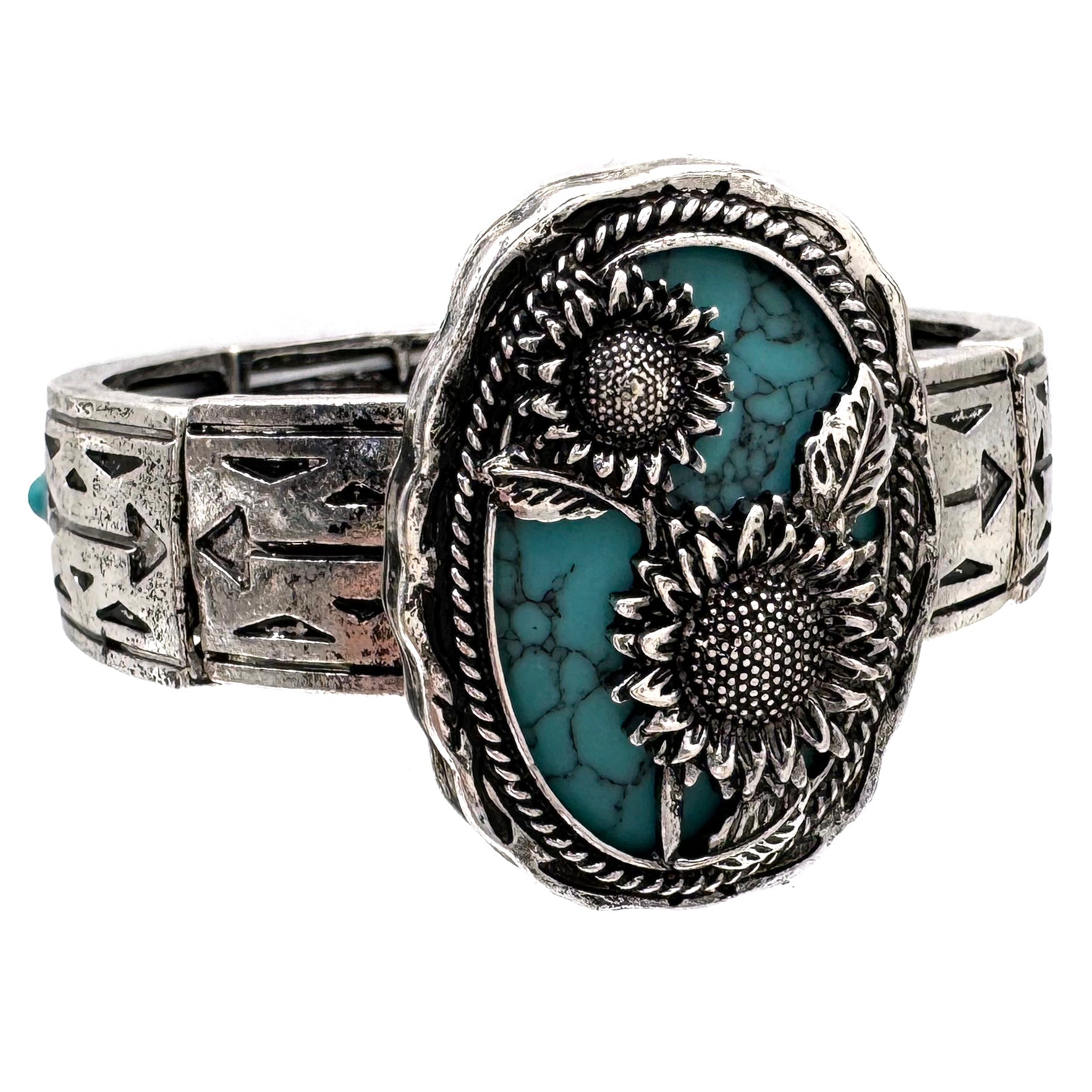 Sunflower Turquoise Stone Western Native Stretch Bracelet