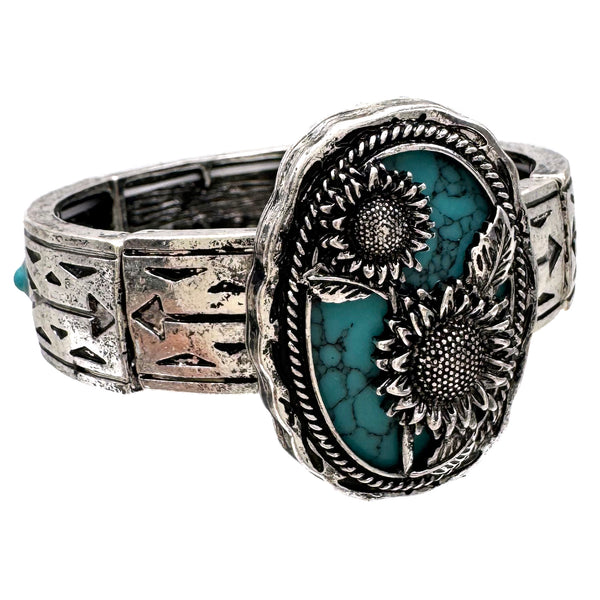 Sunflower Turquoise Stone Western Native Stretch Bracelet