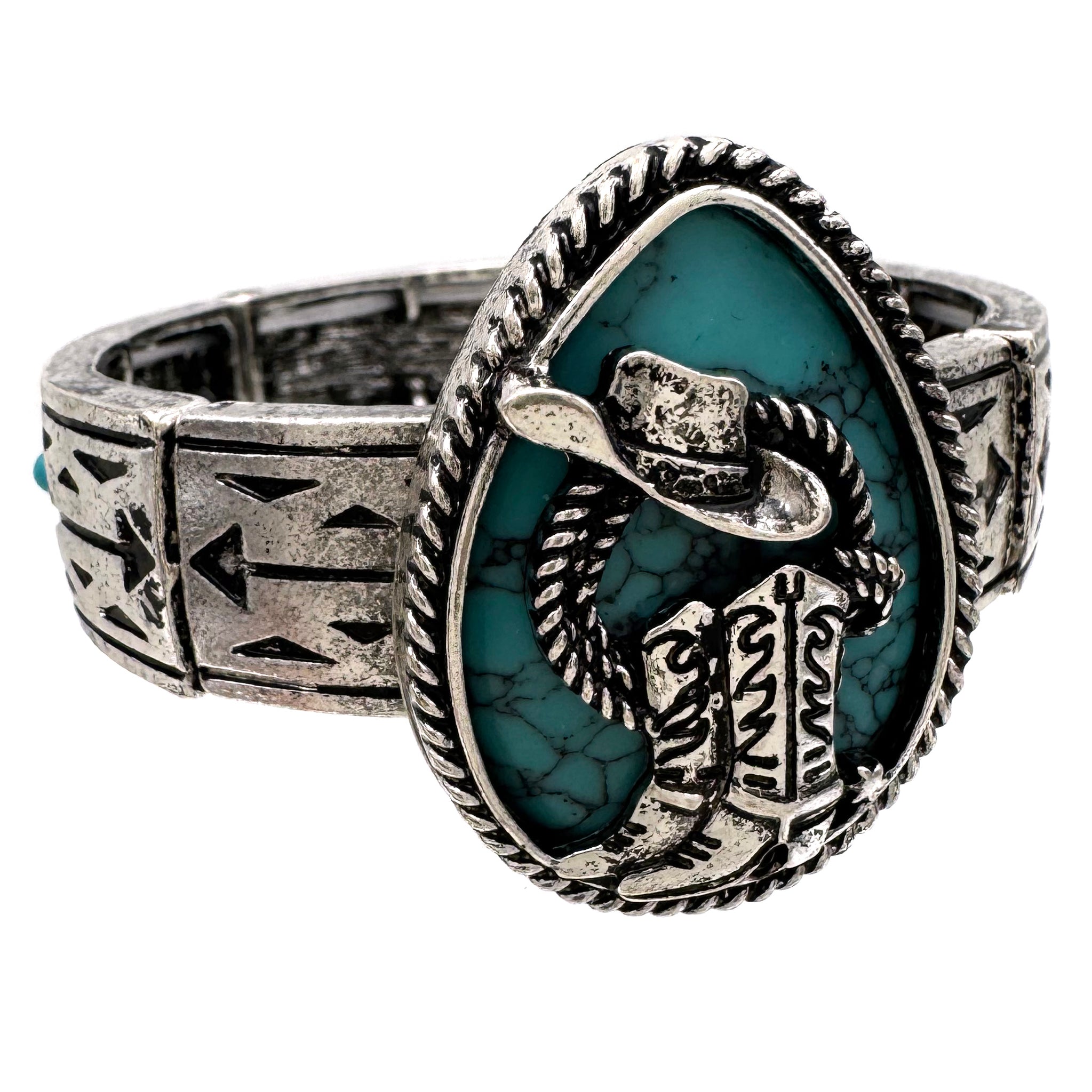 Cowboy Boots Turquoise Stone Western Native Stretch Bracelet