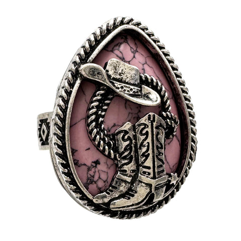 Cowboy Boots Turquoise Stone Western Native Stretch Ring
