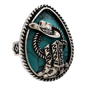 Cowboy Boots Turquoise Stone Western Native Stretch Ring