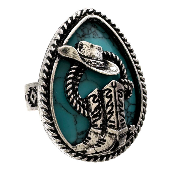 Cowboy Boots Turquoise Stone Western Native Stretch Ring