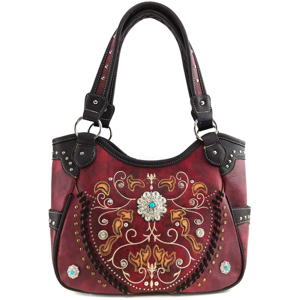 Western Concho Floral Tote Purse for Women