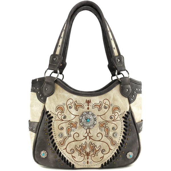 Western Concho Floral Tote Purse for Women