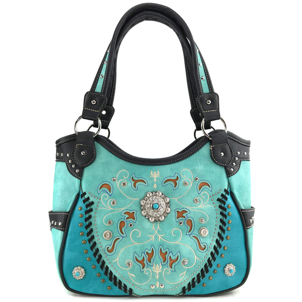 Western Concho Floral Tote Purse for Women