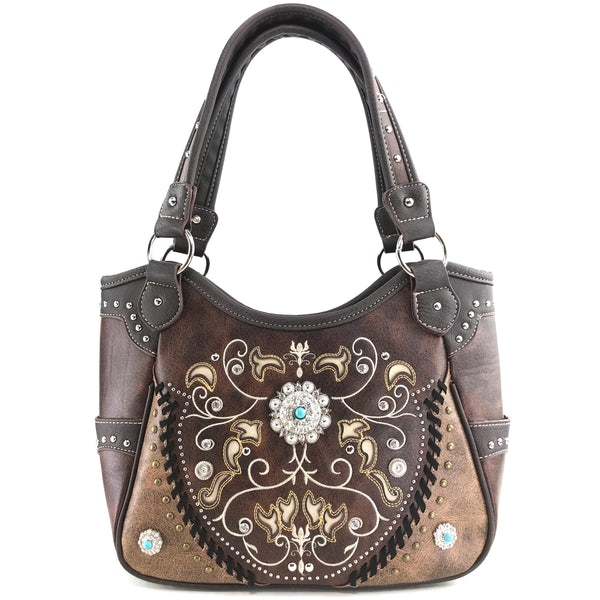 Western Concho Floral Tote Purse for Women