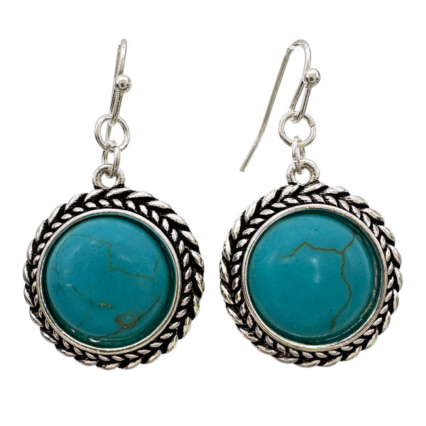 Turquoise Stone Round Dangle Earrings