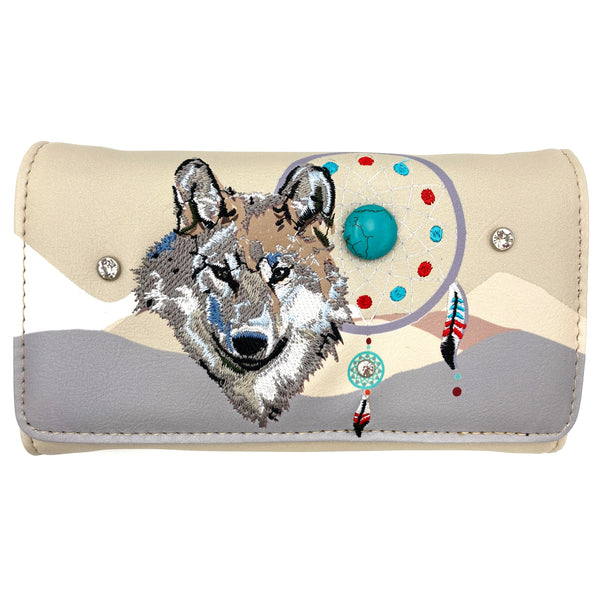 Wolf Tribal Dream Catcher Crossbody Wristlet Wallet