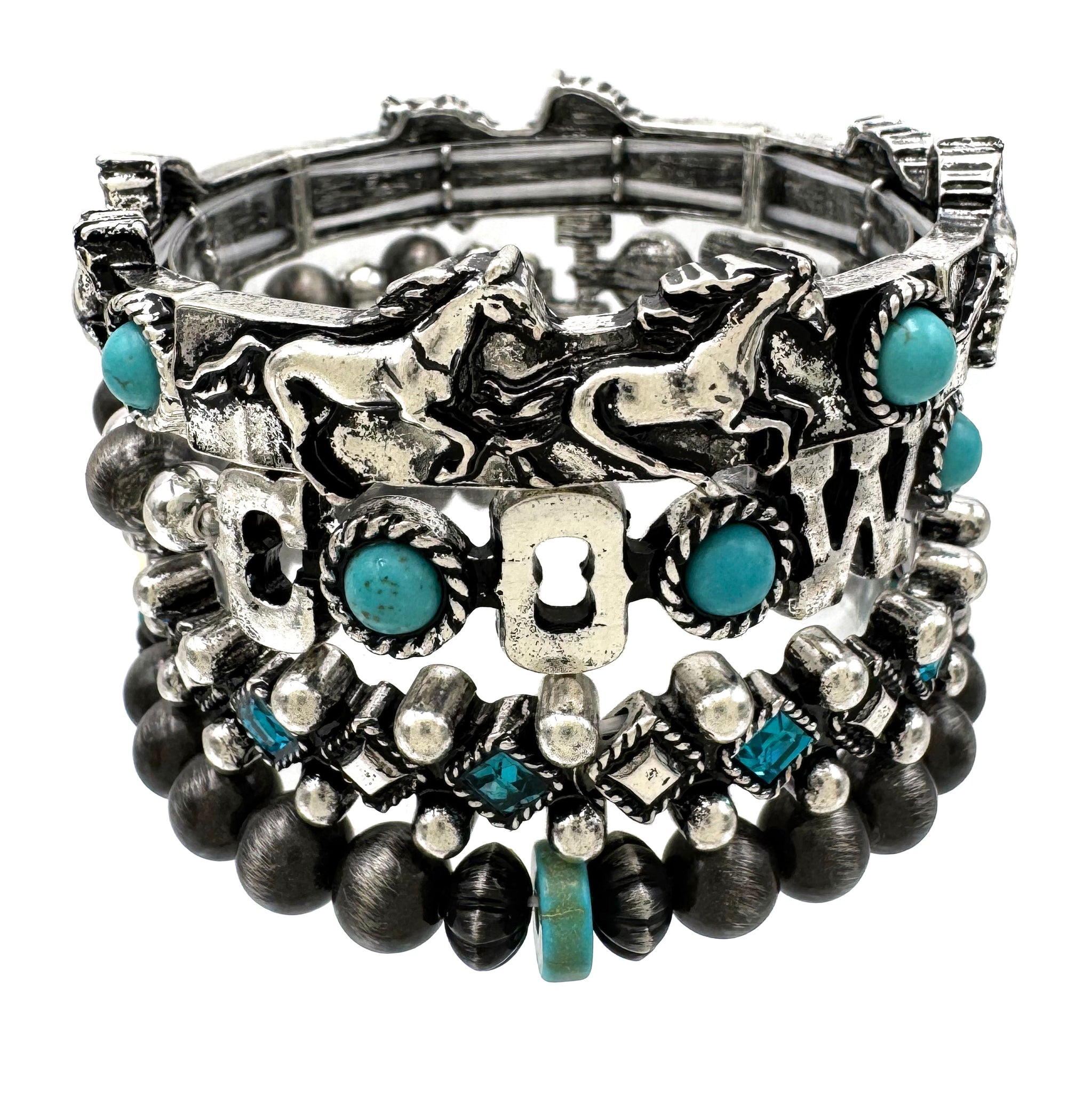 Cowgirl Horse Turquoise Navajo Bead Four Bead Bracelet