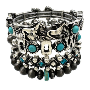 Cowgirl Horse Turquoise Navajo Bead Four Bead Bracelet