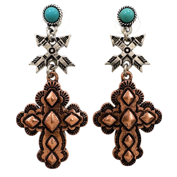 Cross and Arrows Metal Earrings
