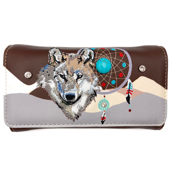 Wolf Tribal Dream Catcher Crossbody Wristlet Wallet