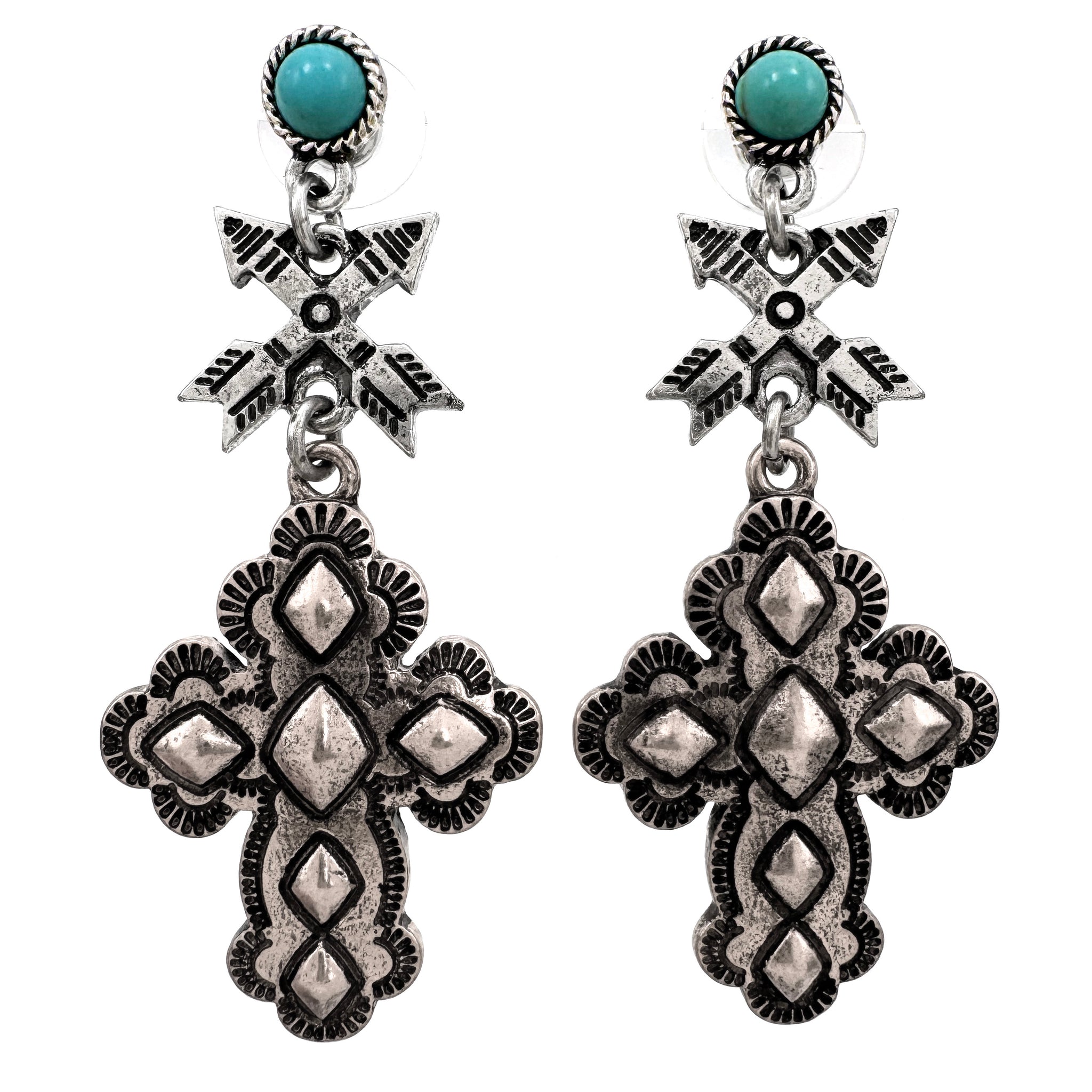 Cross and Arrows Metal Earrings