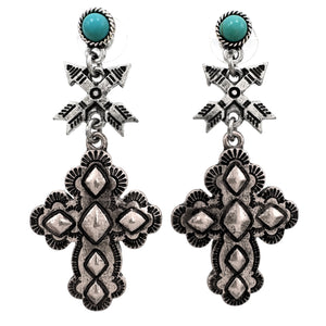 Cross and Arrows Metal Earrings