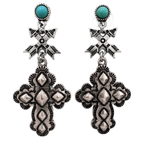 Cross and Arrows Metal Earrings