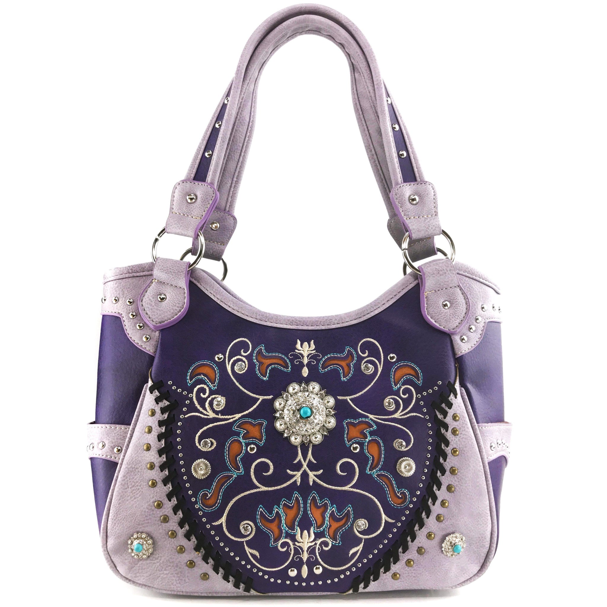 Western Concho Floral Tote Purse for Women