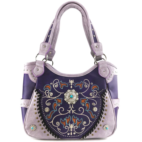 Western Concho Floral Tote Purse for Women