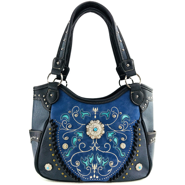 Western Concho Floral Tote Purse for Women