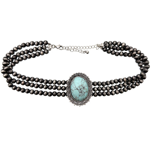 Bohemian Western Oval Turquoise Choker Necklace