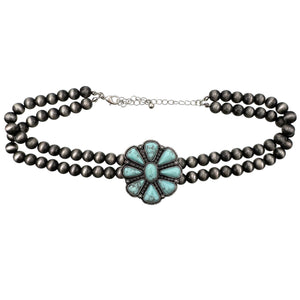 Bohemian Western Flower Turquoise Choker Necklace