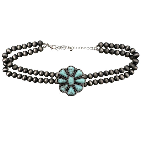 Bohemian Western Flower Turquoise Choker Necklace