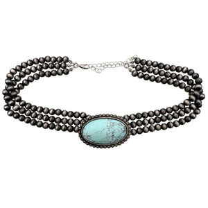 Bohemian Western Oval Turquoise Choker Necklace