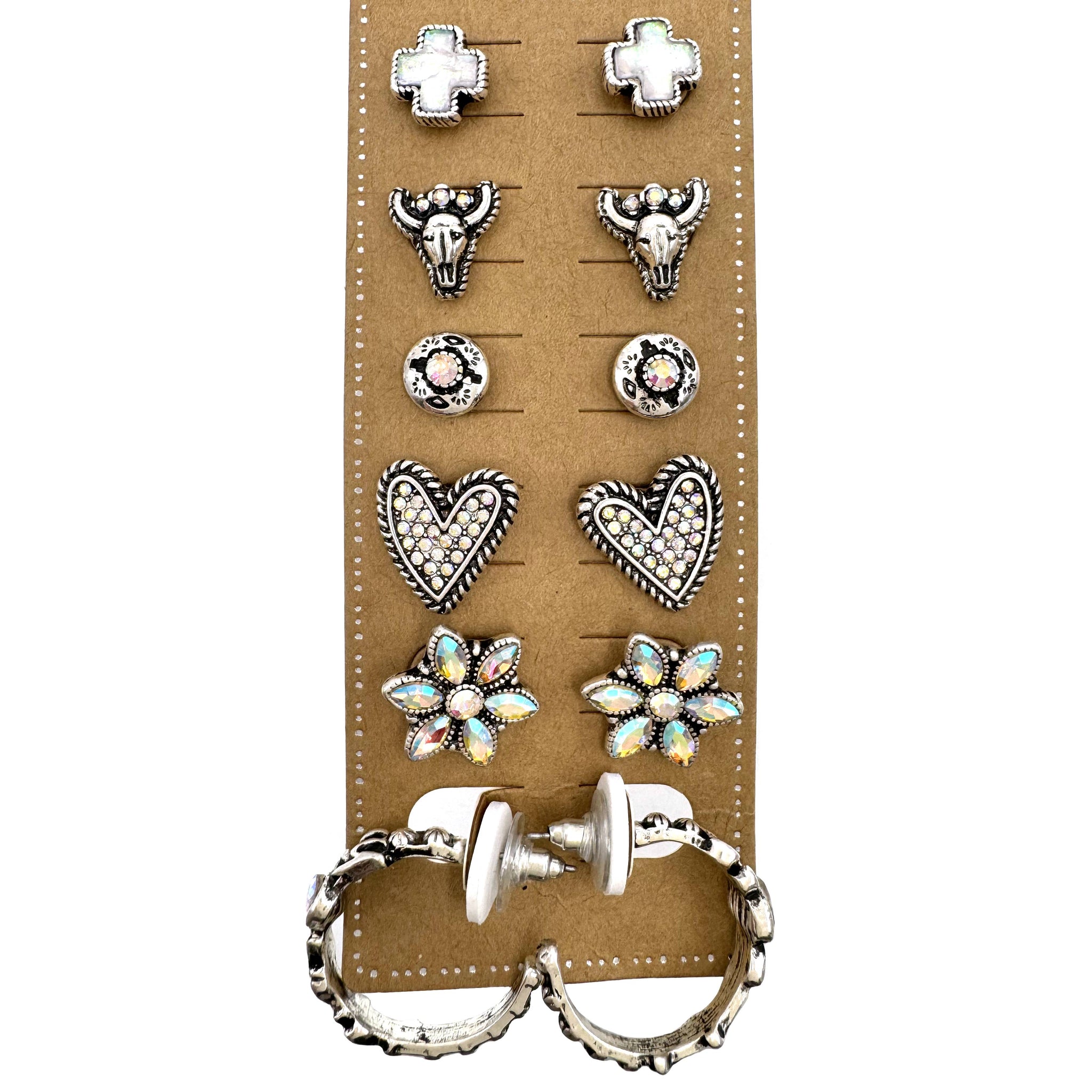 AB Rhinestone Western Icons 6 Piece Earrings Set