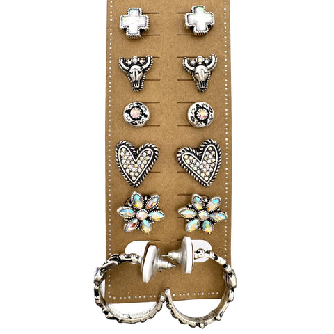 AB Rhinestone Western Icons 6 Piece Earrings Set