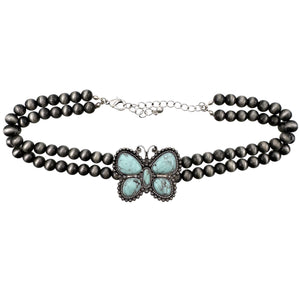 Bohemian Western Butterfly Turquoise Choker Necklace