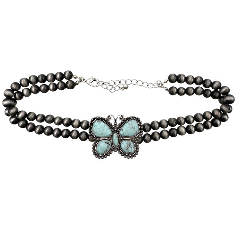 Bohemian Western Butterfly Turquoise Choker Necklace