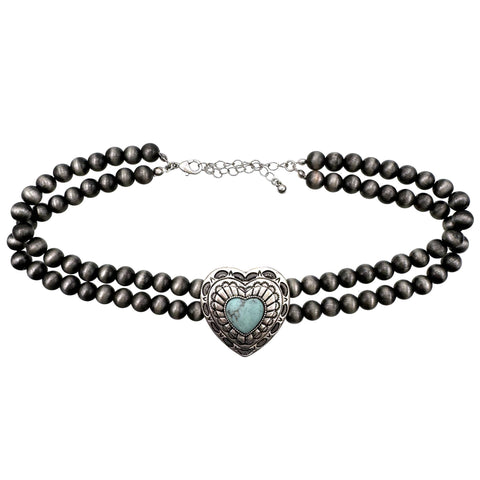 Bohemian Western Heart Turquoise Choker Necklace