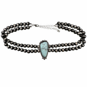 Bohemian Western Stone Turquoise Choker Necklace