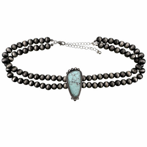 Bohemian Western Stone Turquoise Choker Necklace