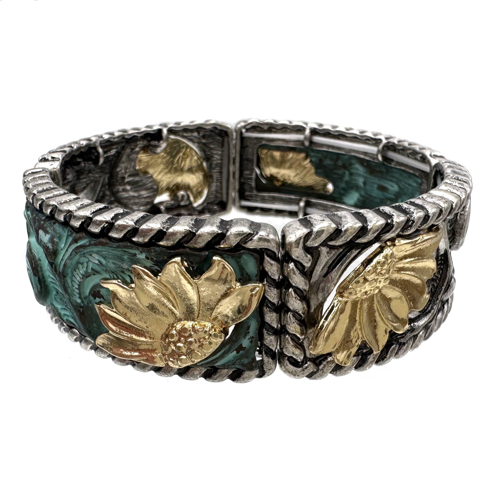 Sunflower Metal Western Floral Pattern Stretch Bracelet