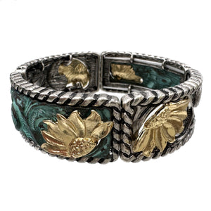 Sunflower Metal Western Floral Pattern Stretch Bracelet