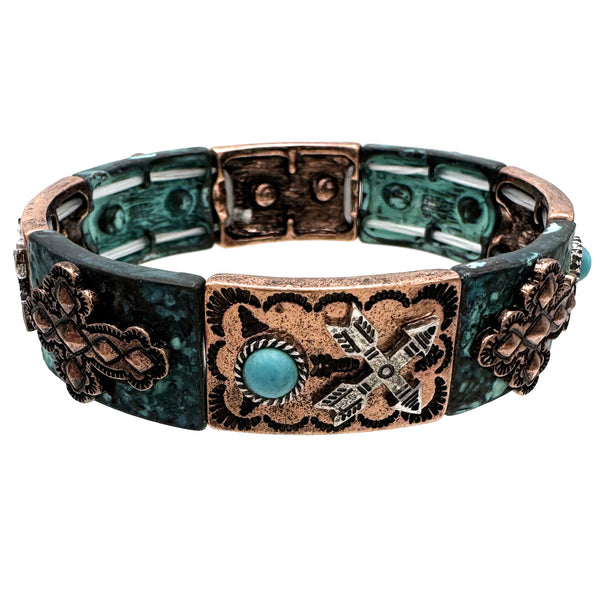 Cross and Arrows Metal Stretch Bracelet