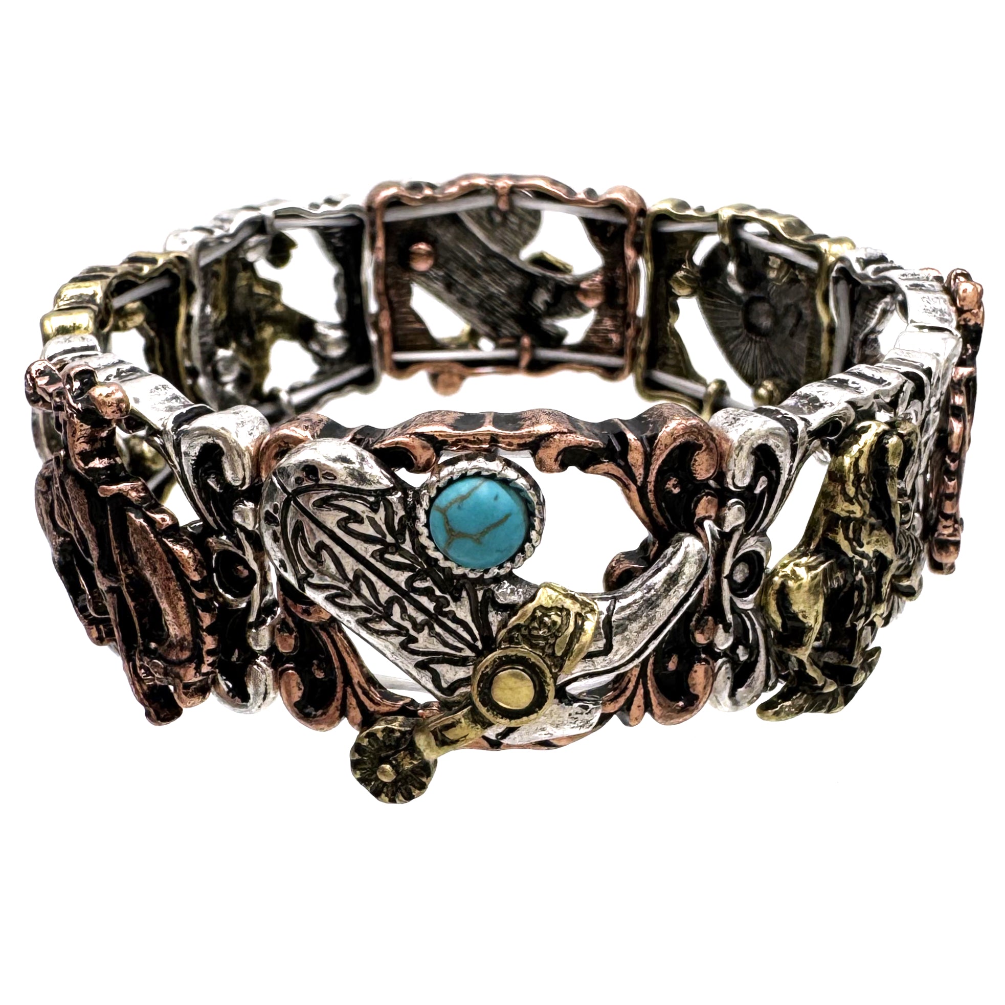 Vine Leaf Pattern Western Boots Stretch Bracelet