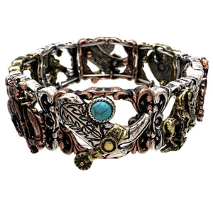 Vine Leaf Pattern Western Boots Stretch Bracelet