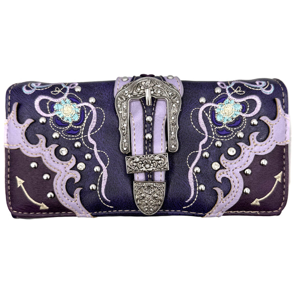 Daisy Floral Embroidery Buckle Wallet