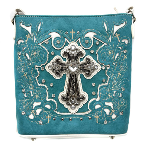 Turquoise Cross Floral Crossbody Purse