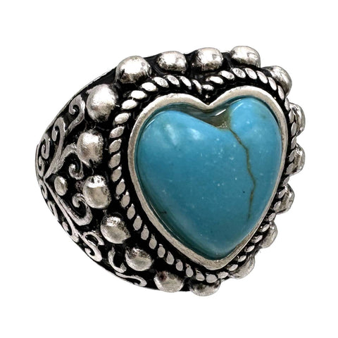 Turquoise Heart Silver Stretch Ring