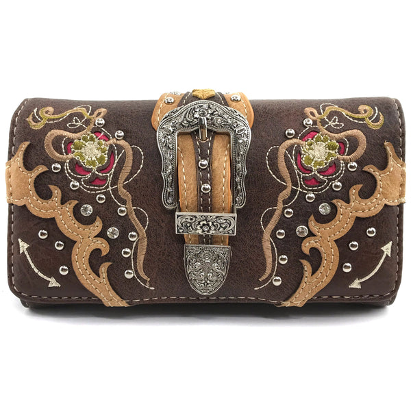 Daisy Floral Embroidery Buckle Wallet