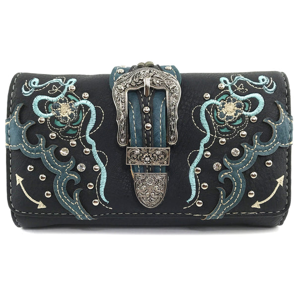 Daisy Floral Embroidery Buckle Wallet